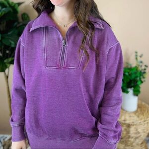 JK Designs Purple Half-Zip Crewneck Pullover